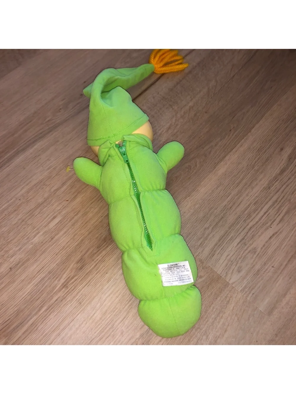 VINTAGE HASBRO 1982 GREEN LIGHT UP GLOW WORM PLUSH DOLL 13” GLO TESTED WORKS!